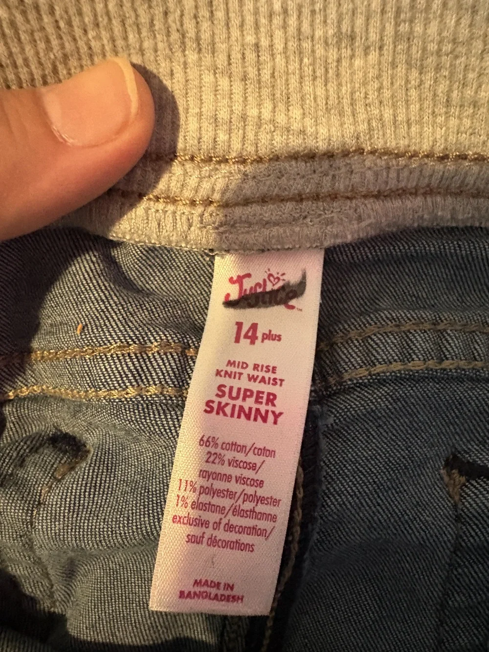 Justice Girls Mid Rise Knit Waist Super Skinny Jeans Blue Size 14 Plus Pull On
